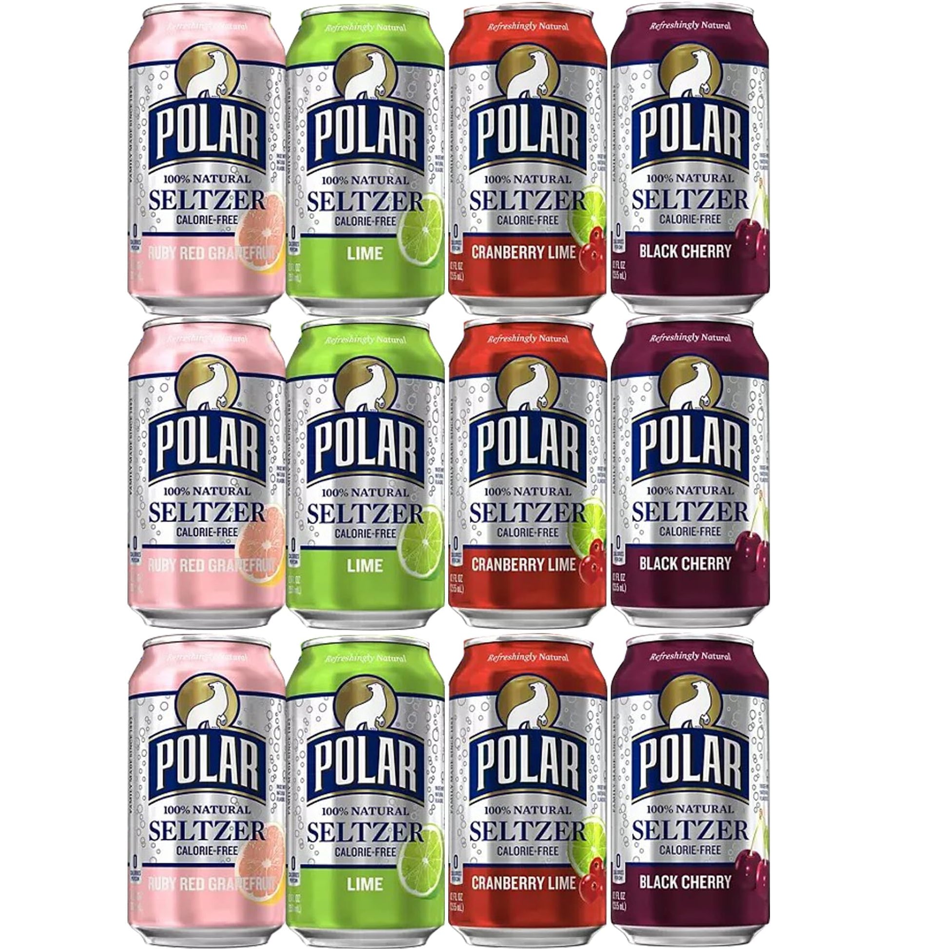 Polar Seltzer Variety Pack | 12 oz, 12 Pack | Cranberry Lime, Ruby Red Grapefruit, Black Cherry, and Lime Flavored