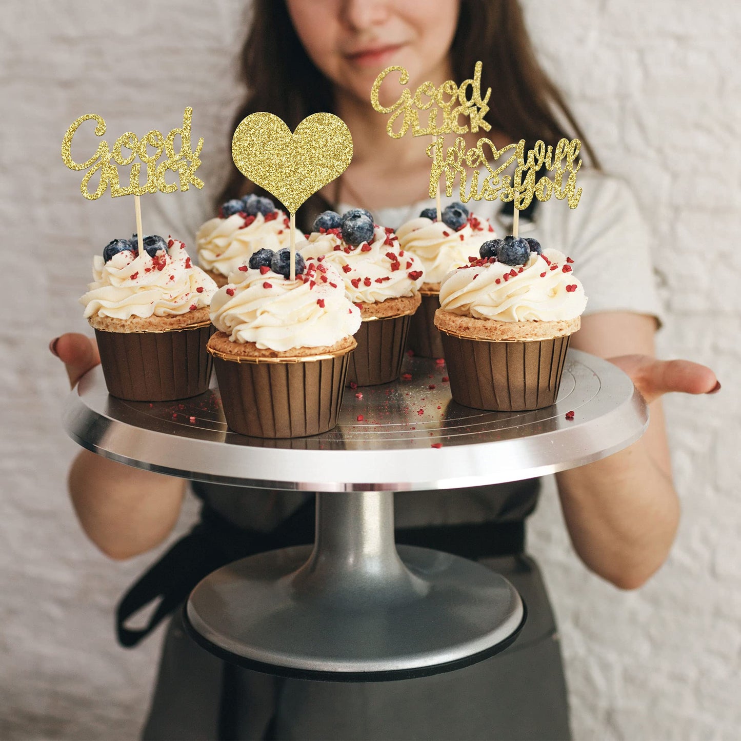 Gyufise 36Pcs Gold Glitter We Will Miss You Cupcake Toppers With Love Glitter Good Luck Cupcake Picks Going Away Farewell Retire