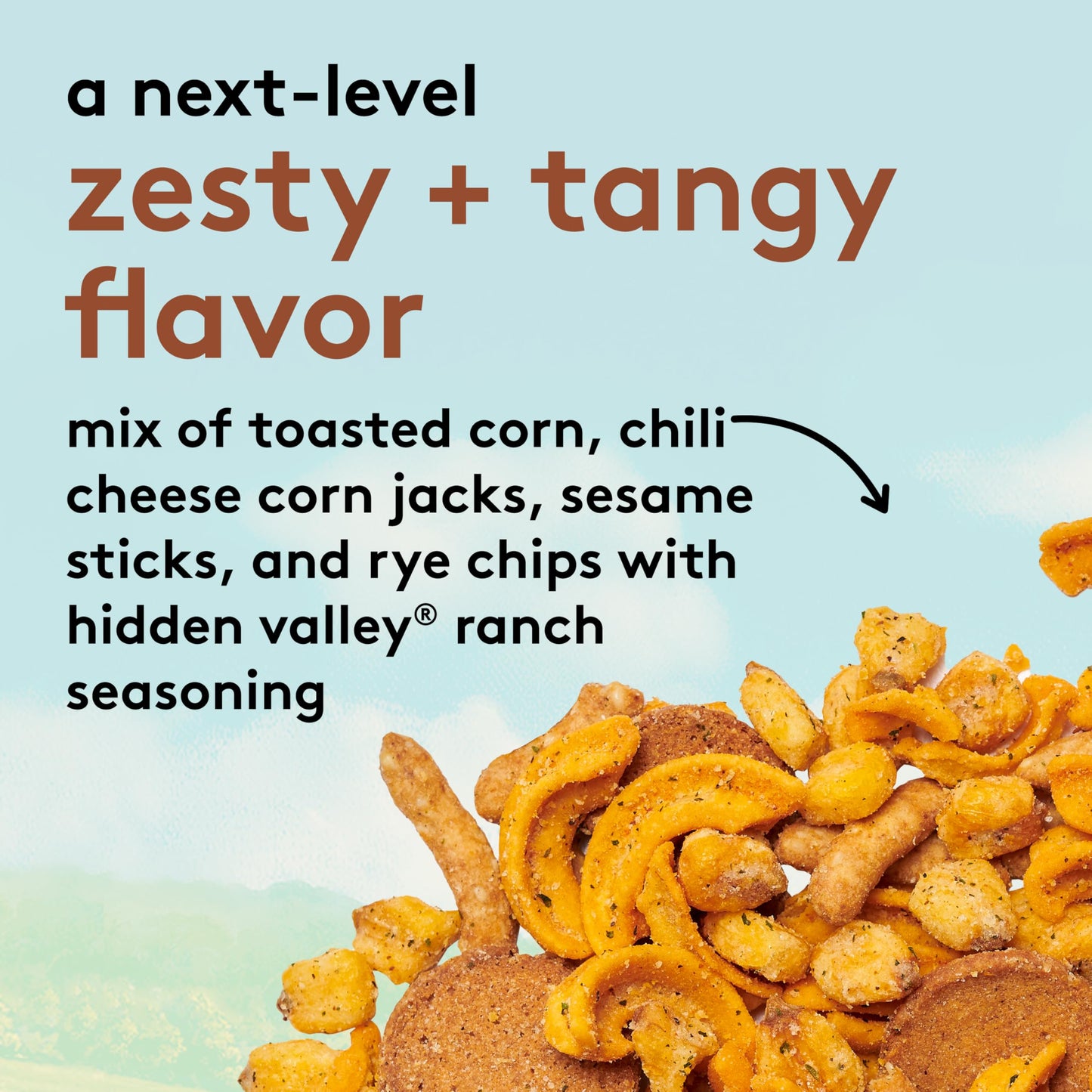 Snak Club Crunch Mix, Hidden Valley Ranch Seasoning, Toasted Corn Nuggets, Chili Cheese Corn Jacks, Sesame Sticks & Rye Chips, 8 Ounce