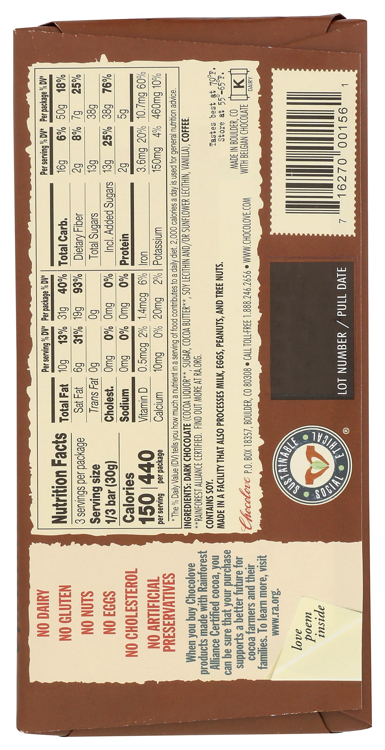 Chocolove - Dark Chocolate Bar Coffee Crunch - 3.2 oz.