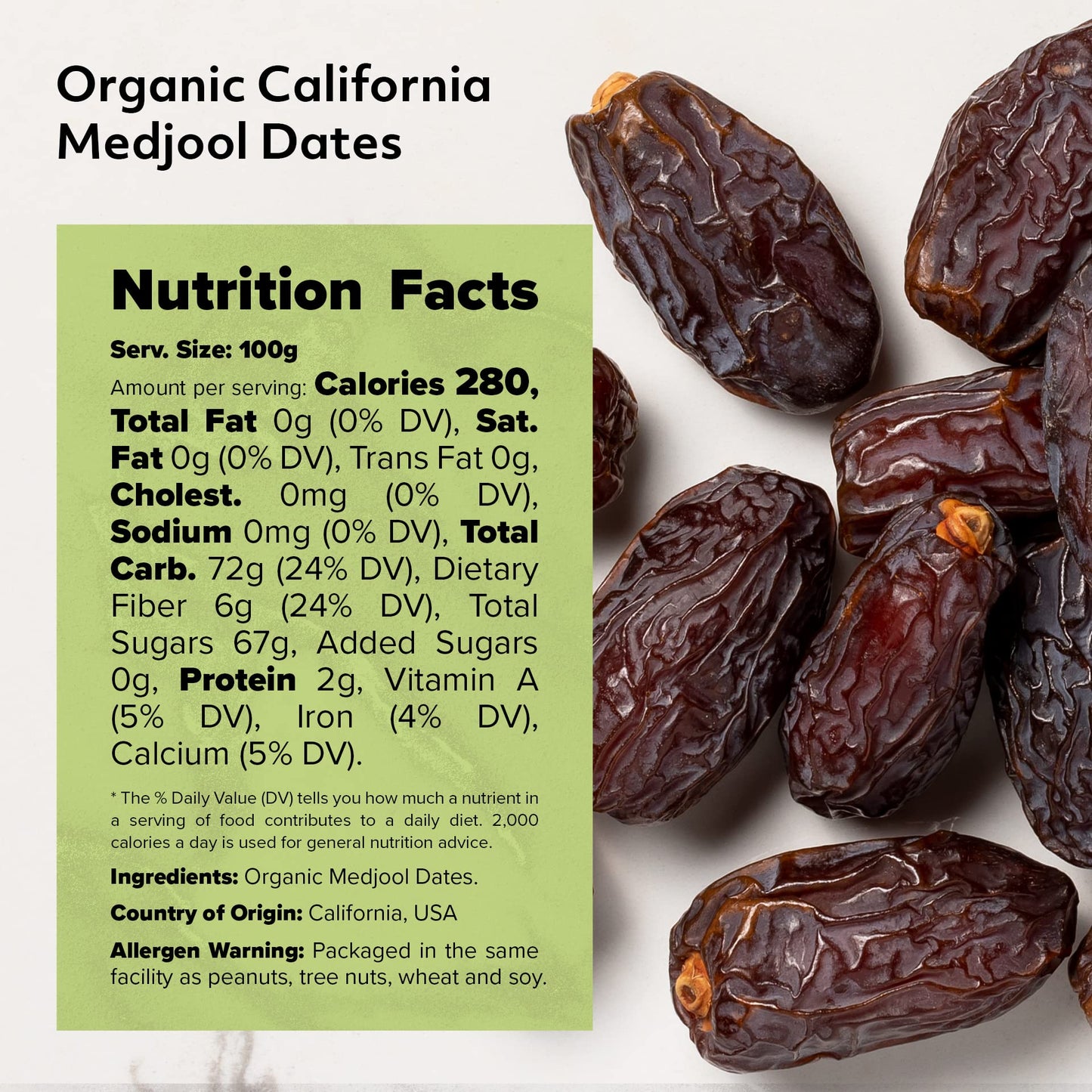 NUTS - U.S. Organic Medjool Dates, No Added Sugar, Sweet Flavor, 5 LBS