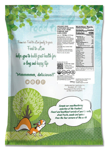Food To Live - Organic Raw Superseed Mix- Chia, Flax, Hemp, Pumpkin, And Sunflower, 10 Pounds - Non-Gmo Whole Seeds Blend, Vegan