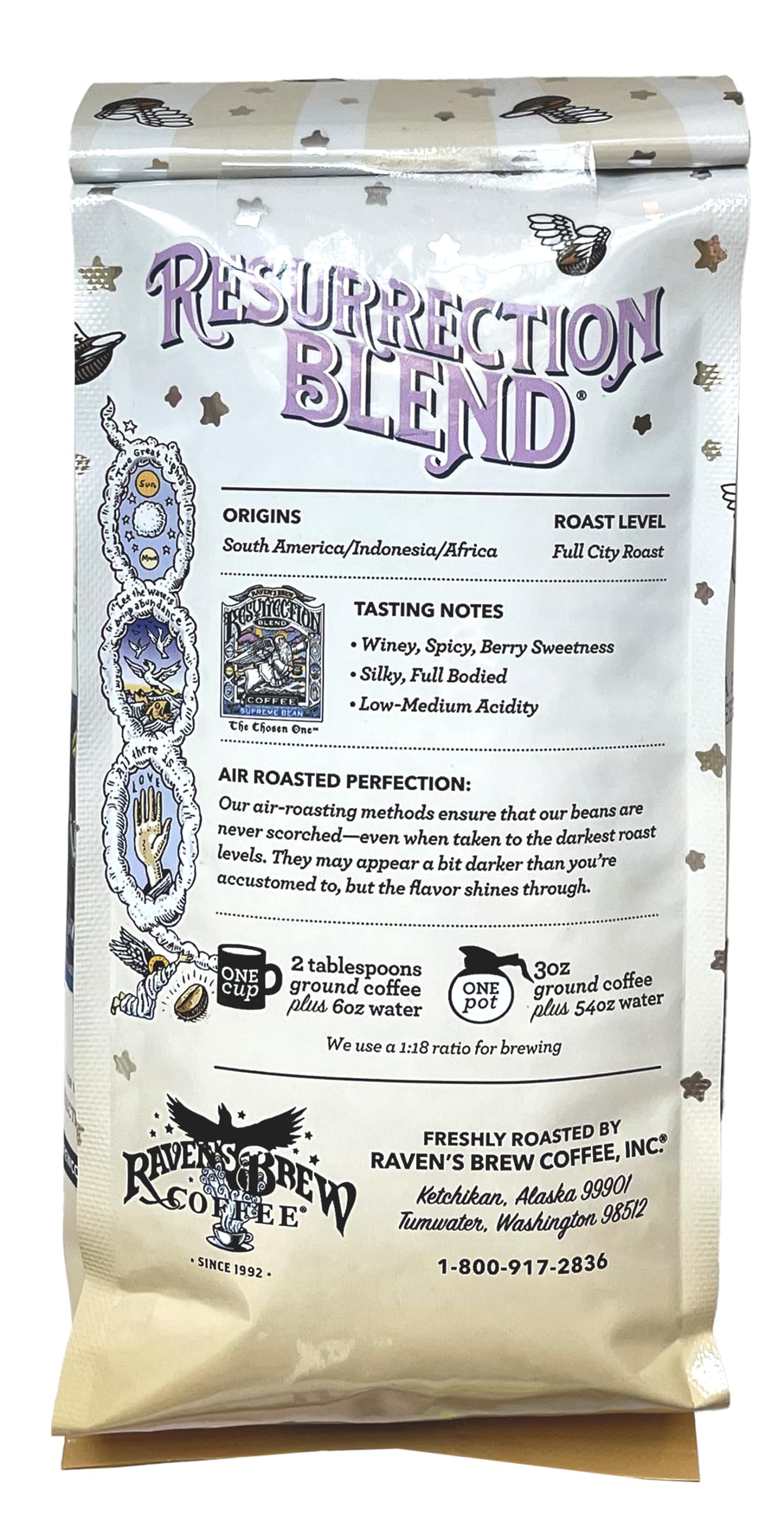 Ravens Brew Coffee Full Bodied Coffee Full City Roast Whole Bean - Resurrection Blend 2-pack of 12oz