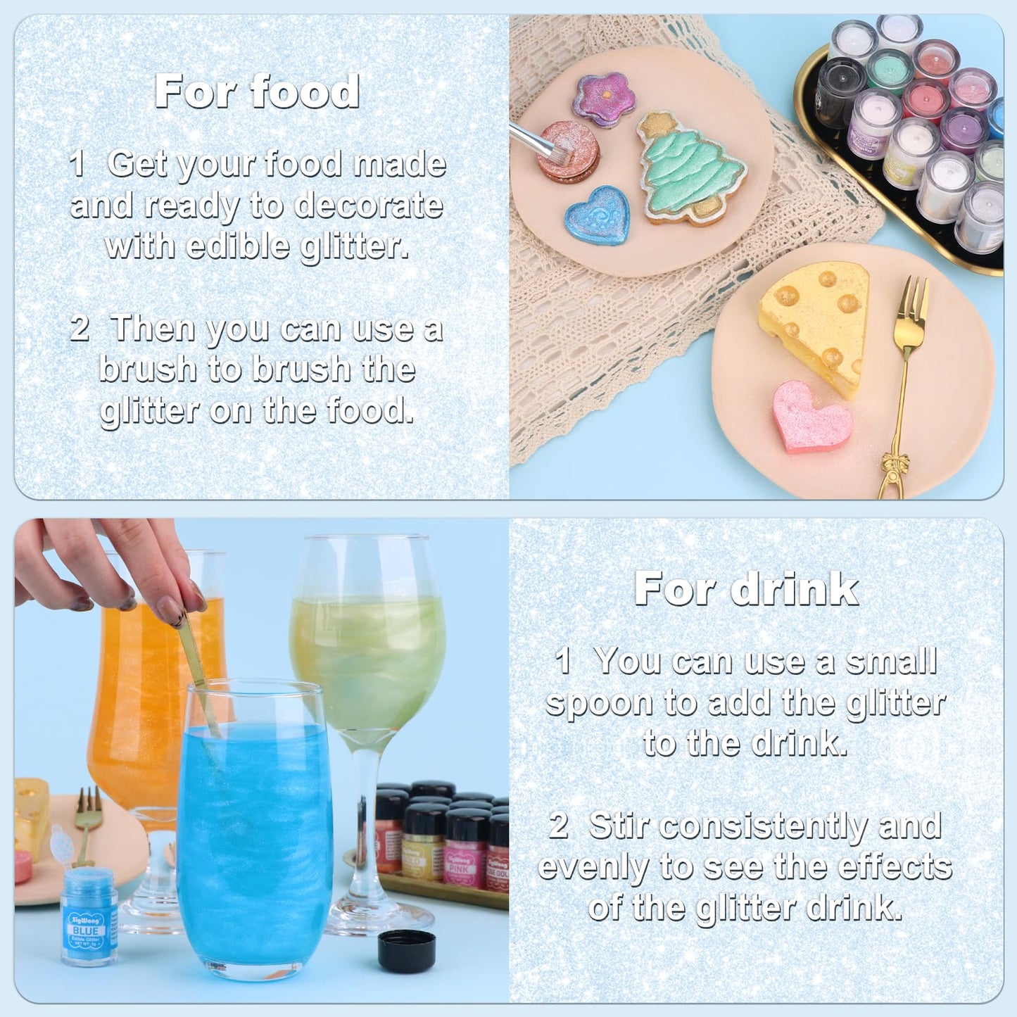 SigWong Iridescent Blue Edible Glitter - 5g Food Grade Luster Dust for Cakes, Cupcakes, and Drinks, Model SW-EG-1-5