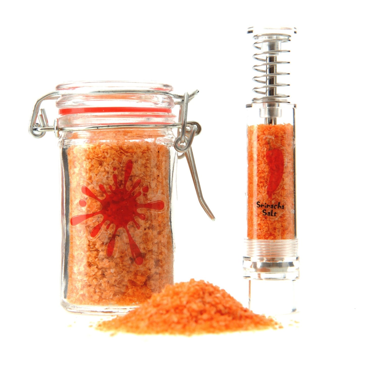 Sriracha, Grind Gourmet Sriracha Flavored Salt and Salt Grinder Gift Set, Jar of Sriracha Flake Salt and Salt Grinder, Reusable 