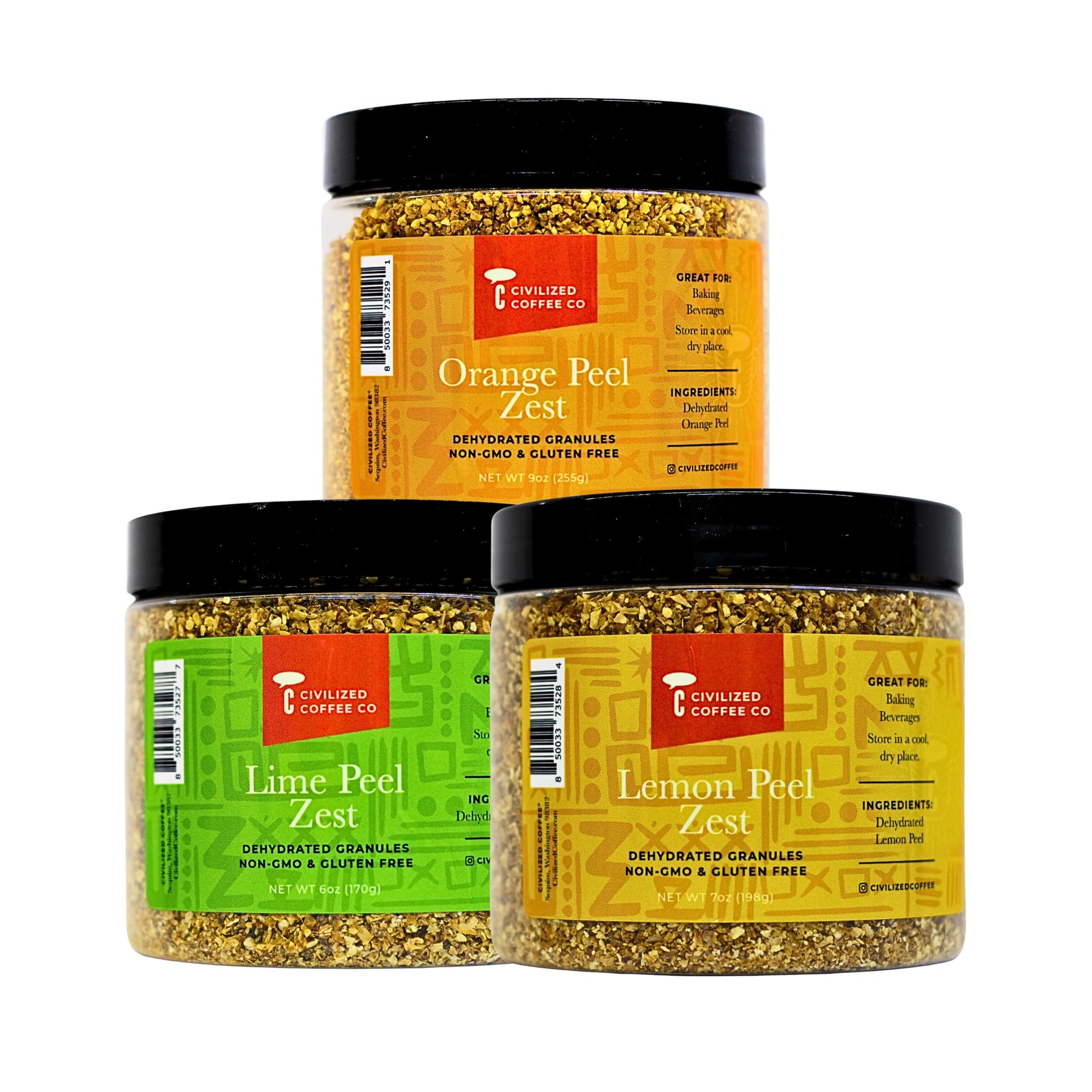Civilized Coffee Orange, Lemon & Lime Zest Dehydrated Granules for Baking & Drinks Non-GMO & Gluten Free Variety Pack (3 pack)