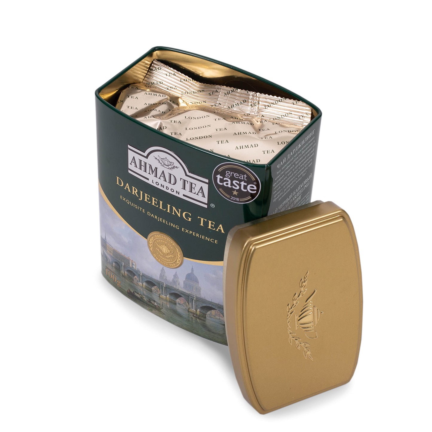 Ahmad Tea Black Tea, Darjeeling Tea Loose Leaf, Metal Tin, 100g - Caffeinated and Sugar-Free