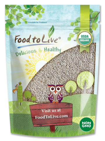 Food to Live Organic White Chia Seeds, 8 Ounces - Whole, Raw, Kosher, Keto, Sirtfood, Vegan, Bulk. Rich in Omega 3, Omega 6, Die