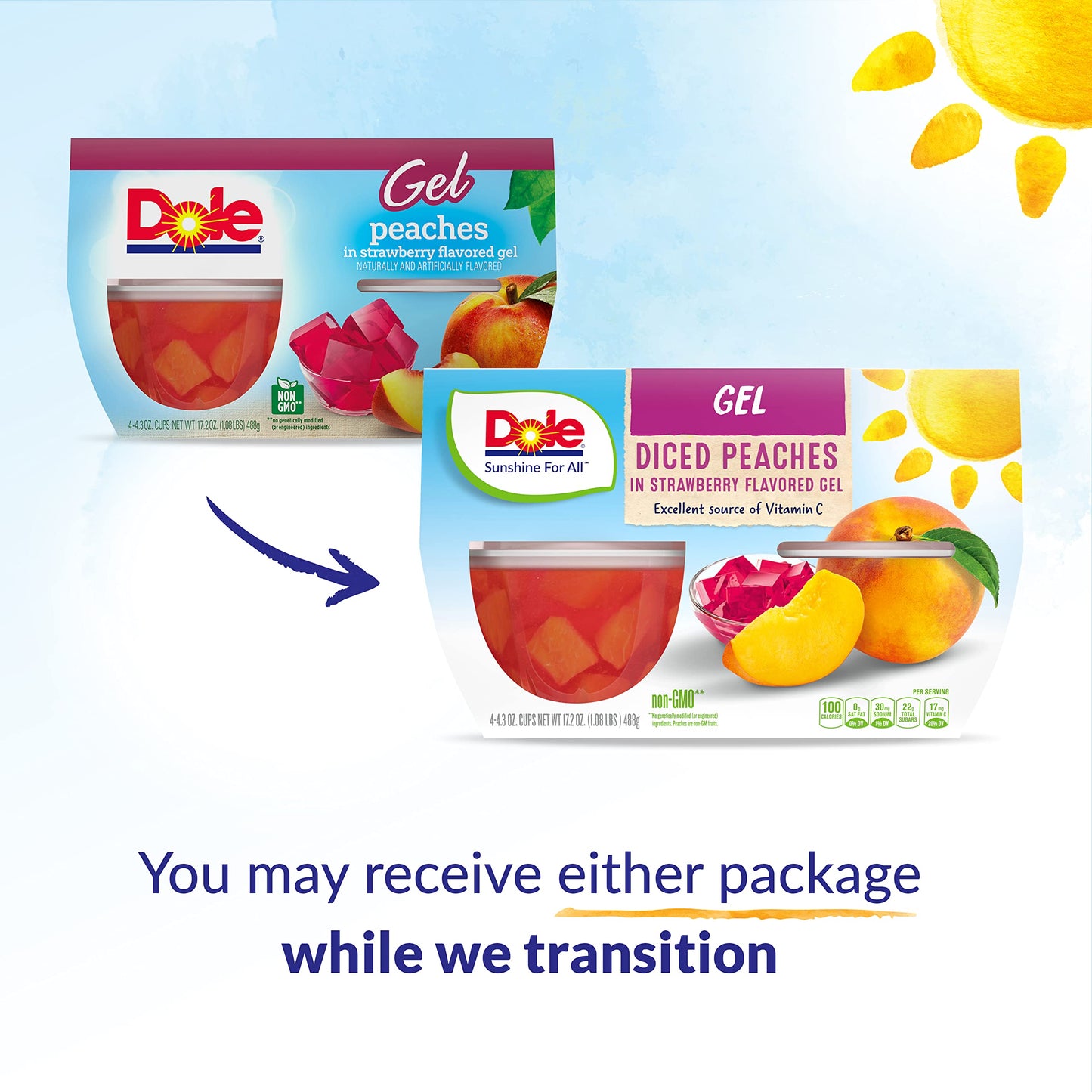 Dole Fruit Bowls Peaches in Strawberry Flavored Gel Snacks, 4.3oz 24 Total Cups, Gluten & Dairy Free, Bulk Lunch Snacks for Kids