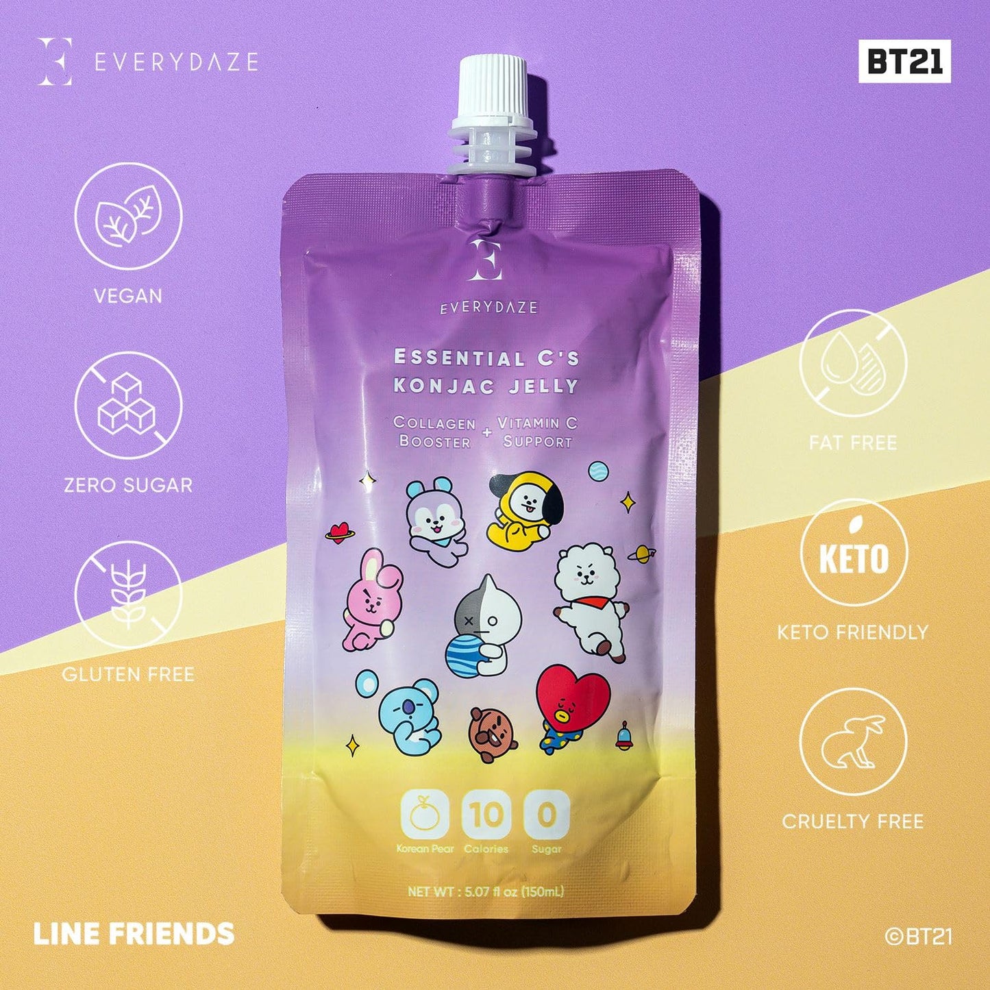 Everydaze Bt21 Essential Cs Konjac Jelly | Korean Pear | Vegan Collagen Peptides And Vitamin C | Gluten Free, Sugar Free, Low Ca