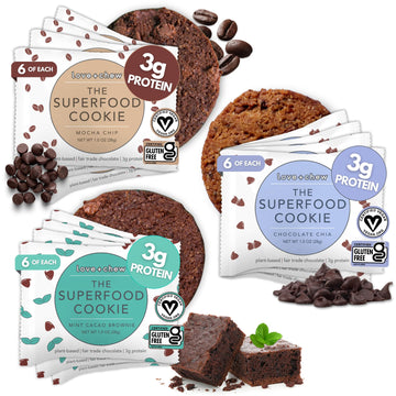 Love + Chew Soft Baked Protein Cookies, Gluten Free, Vegan, Paleo, 18 Count Chocolate Lover Minis, Individually Wrapped, 1 Ounce