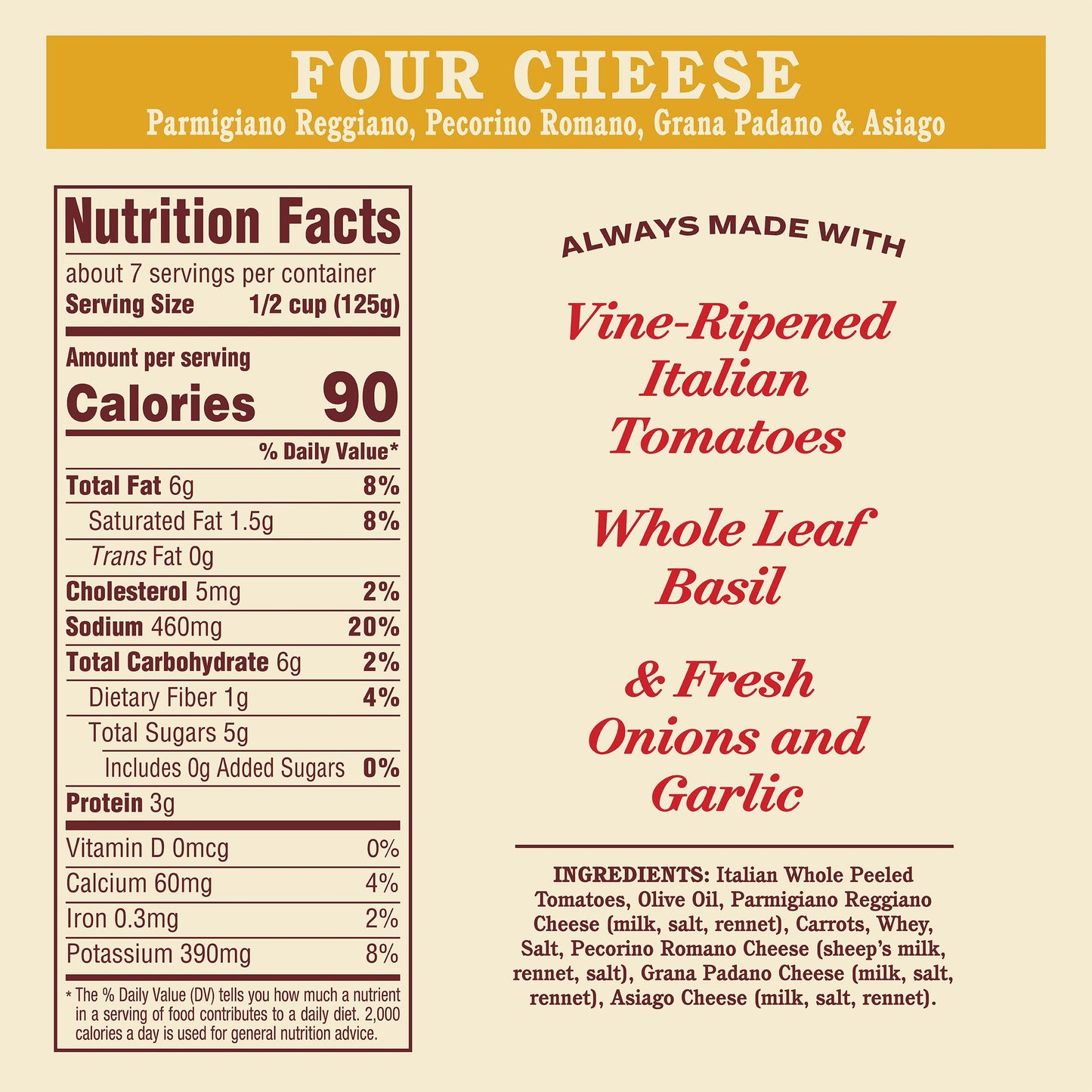 Raos Homemade Four Cheese Pasta Sauce  32 oz  All Purpose  Keto Friendly Pasta Sauce  enhanced Quality Tomatoes from Italy (Pack of 6)