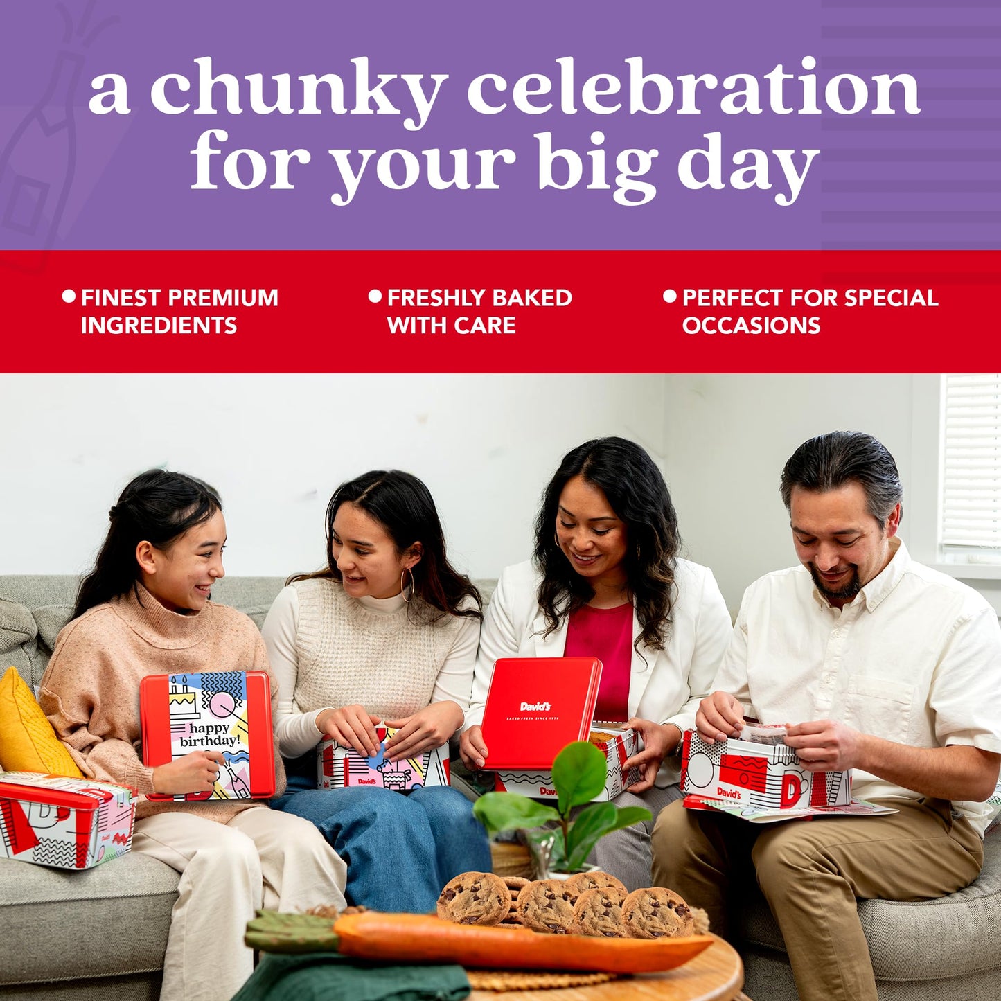 Davids Cookies Gourmet Chocolate Chunk Cookies Tin - Handmade, 1 Lb, Ideal Birthday Gift