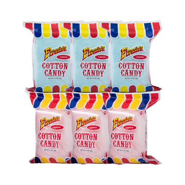 Flossies Famous Cotton Candy Blue and Pink Party Flavors, 2.4oz Bag (6-Pack)