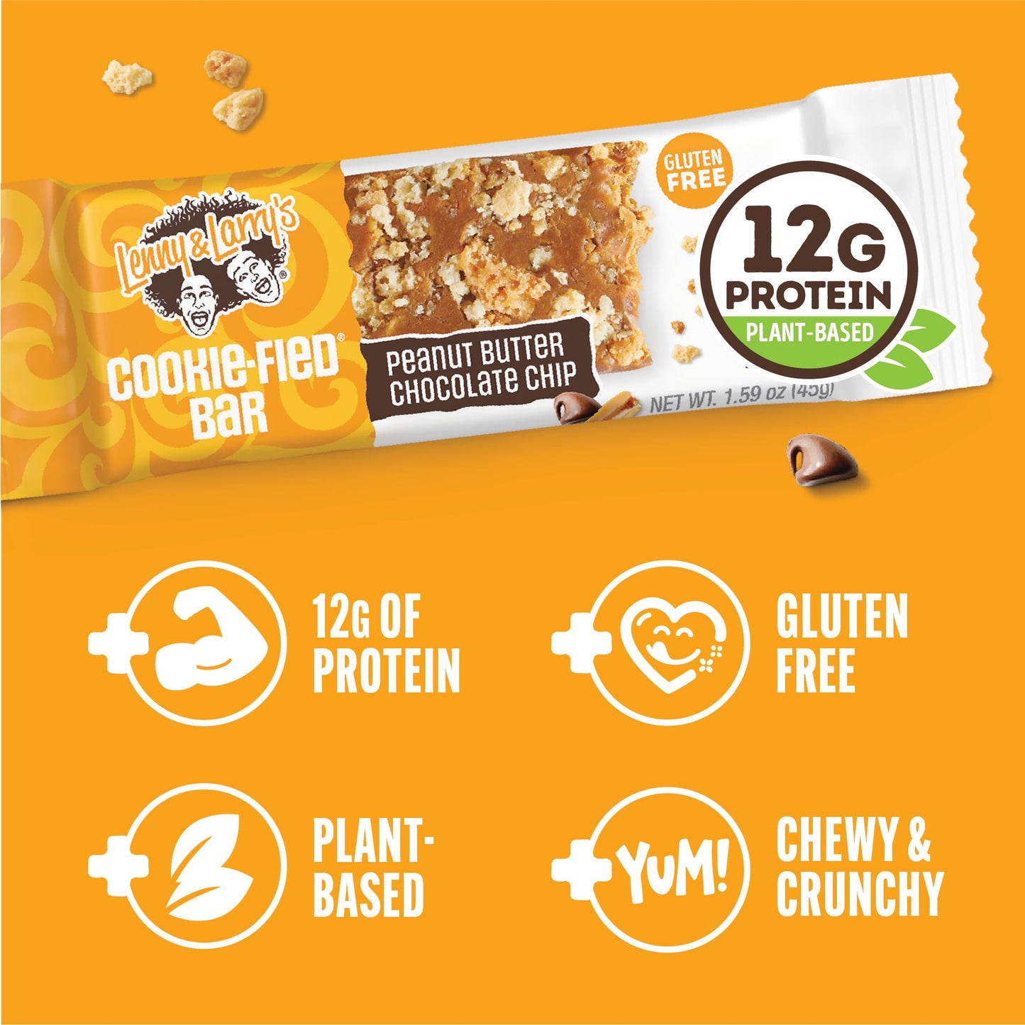 Lenny & Larrys Cookie-fied Protein Bar - Peanut Butter Chocolate Chip Vegan 9x45g - Healthy Snacks with 12g Plant Protein & 5g