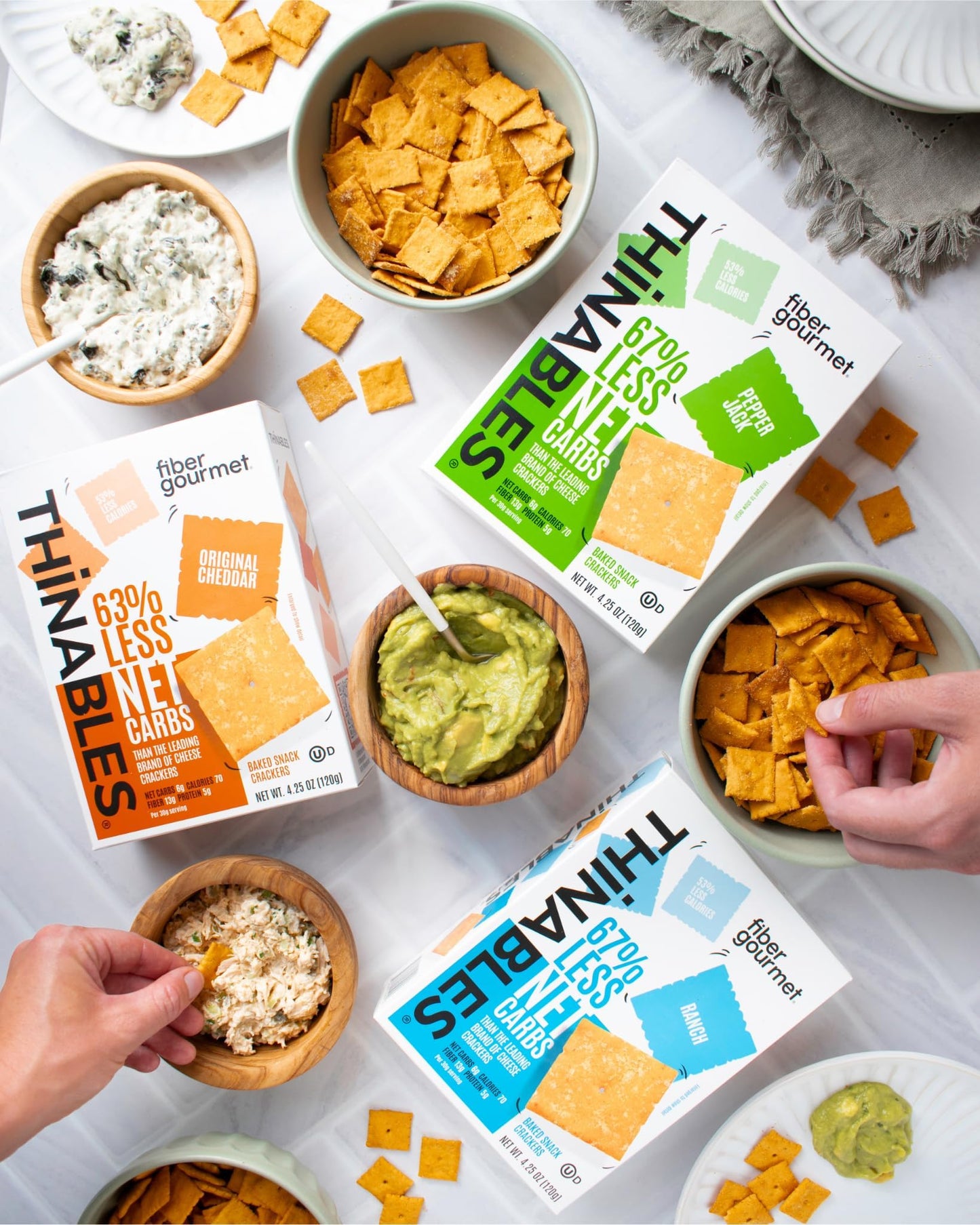 Fiber Gourmet Thinables Baked Cheese Crackers Healthy Low Net Carb Keto - Real Cheddar, High Fiber, 70 Calories, 6g Net Carbs, 1