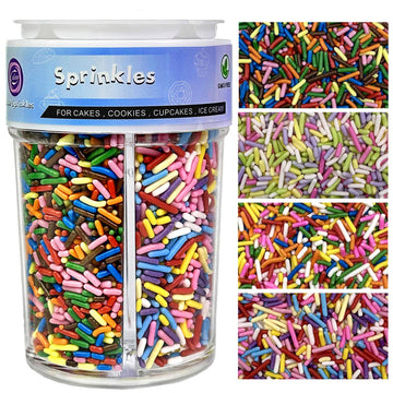 Rainbow Sprinkles for Cake Decorating, Colorful Jimmies Sprinkles Mix 4 Colors for Cake Cupcake Donut Ice Cream Brownies Cookie 