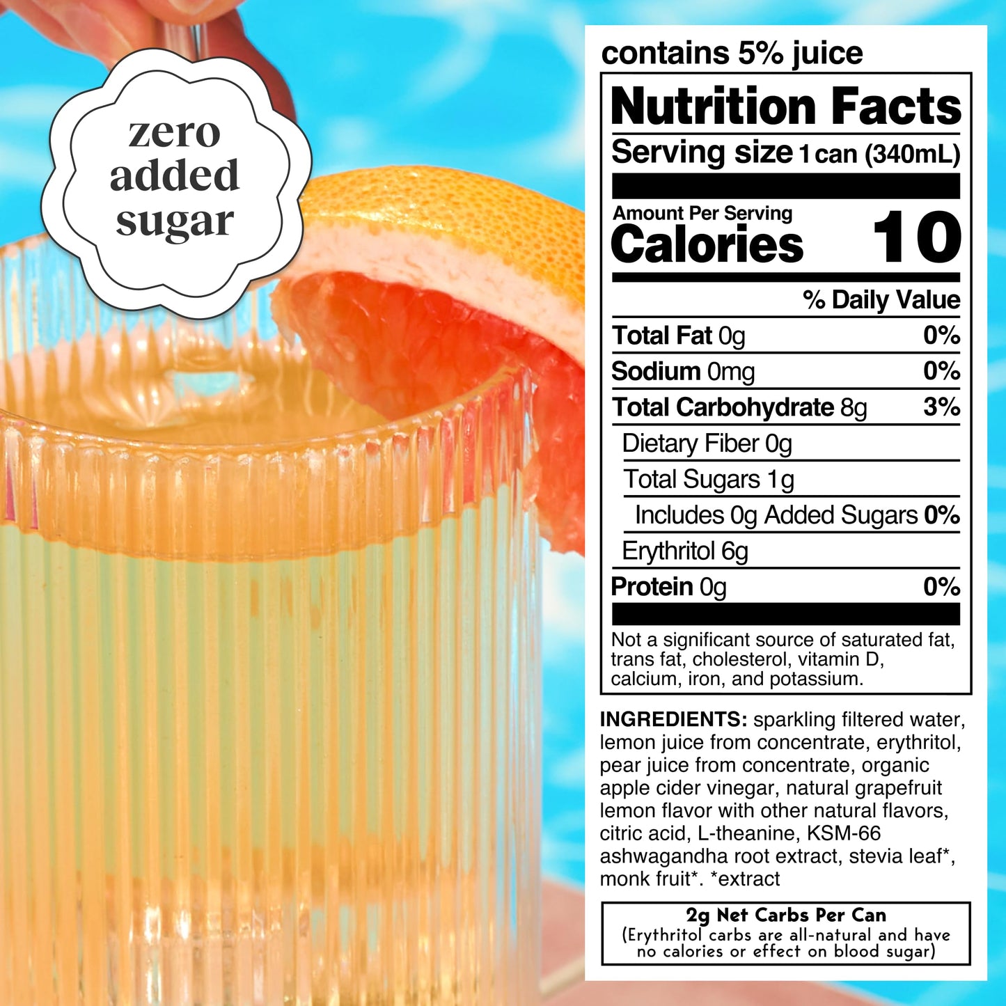 Moment Botanical Soda Soft Drink (Shark Tank) - SPARKLING Non fermented-style flavoric Drinks | Gfruit Lemonade | L-Theanine & Ashwagandha for Calm & Clarity | 0 Added Sugar 0 Caffeine | 12-pack