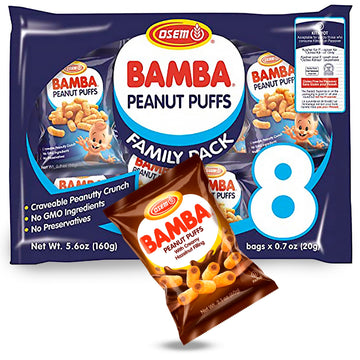 Osem Bamba Peanut Butter Puffs (Original and Hazelnut Bundle) All Natural Peanut Puffs Family pack + 1 2.1oz Bag of Hazelnut Bam