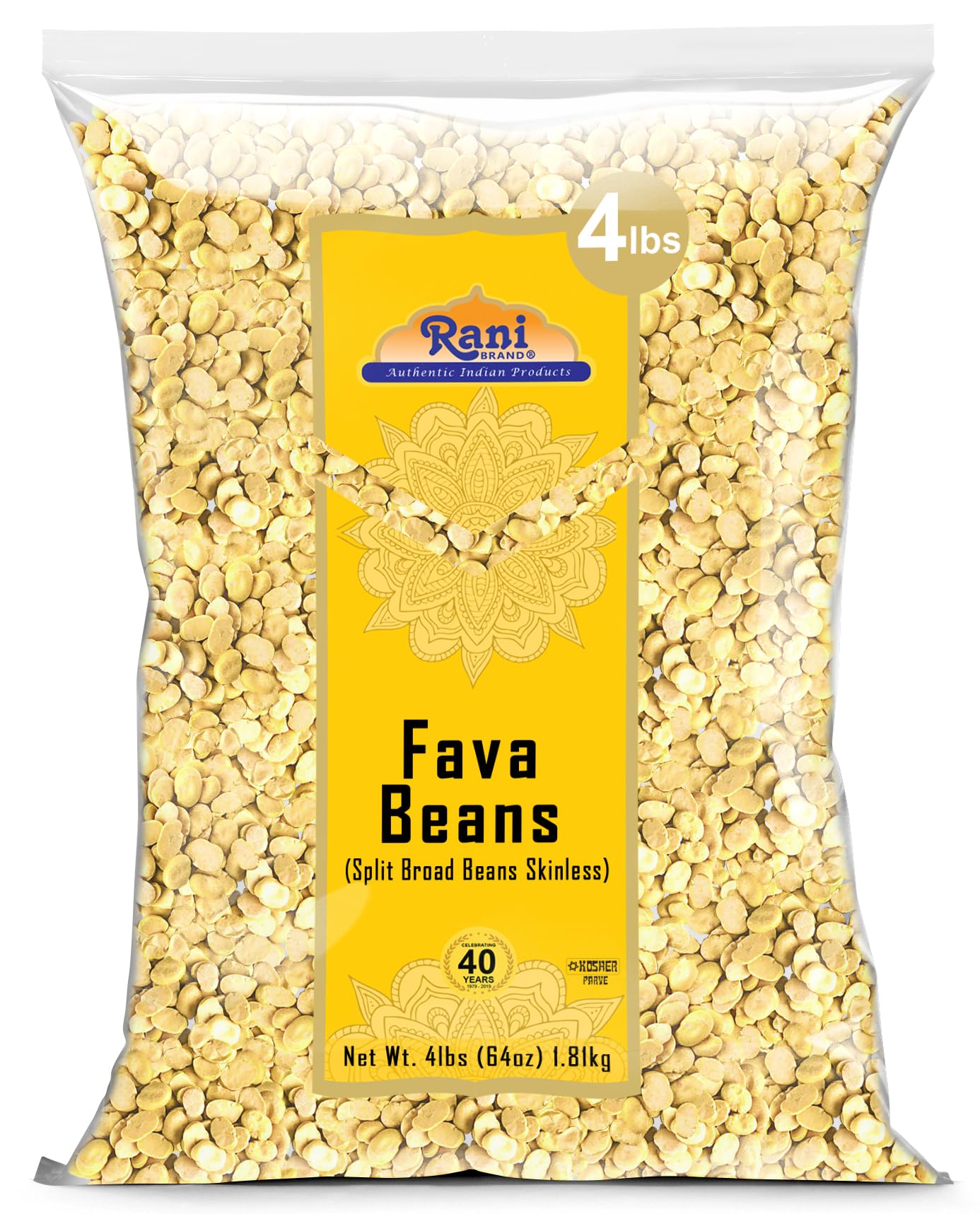 Rani Fava Beans (Split Broad Beans Skinless) 64oz (4lbs) 1.81kg Bulk ~ All Natural | Gluten Friendly | Non-GMO | Kosher | Vegan 