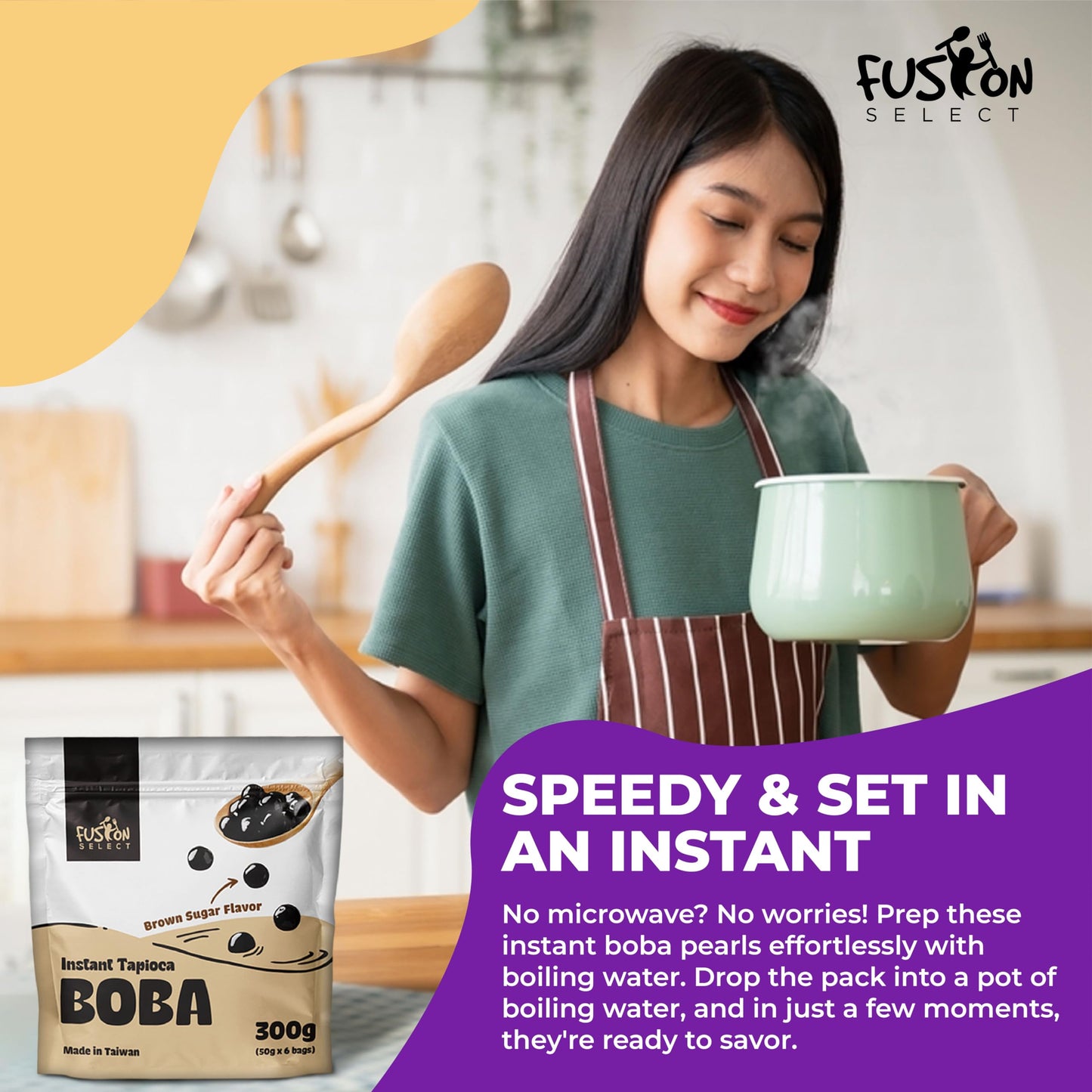 Fusion Select Instant Boba - No-Cook Instant Tapioca Pearls for Bubble Tea Drinks, Hot or Cold Sweet Milk Beverage - Microwave o