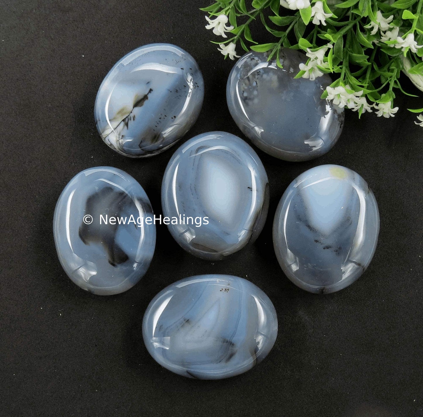 Dendrite Agate Palm Stone - Pocket Massage Worry Stone For Natural Body Chakra Balancing, Reiki Healing And Crystal Grid