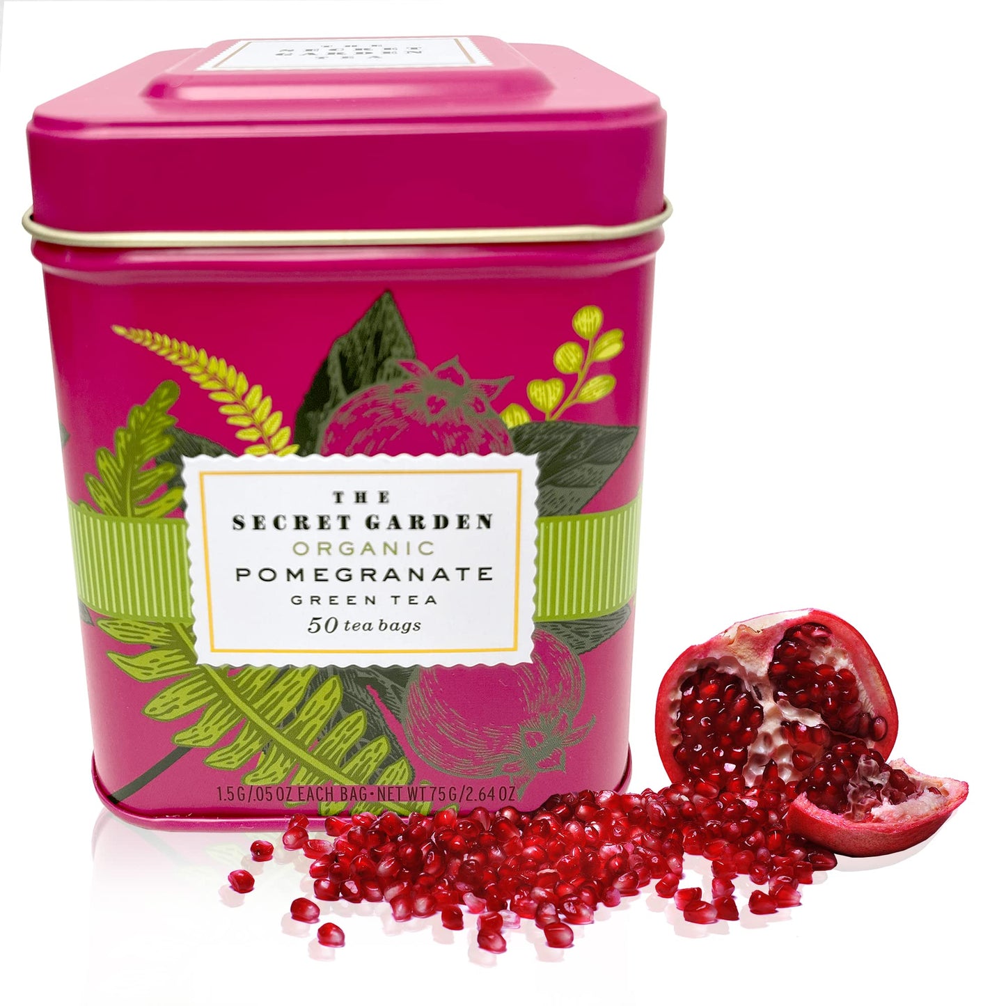 Organic Pomegranate Ceylon Green Tea - 50 Packets - Natural Antioxidant Rich Herbal Leaf Teabags - Usda Certified 100% Non-Gmo -