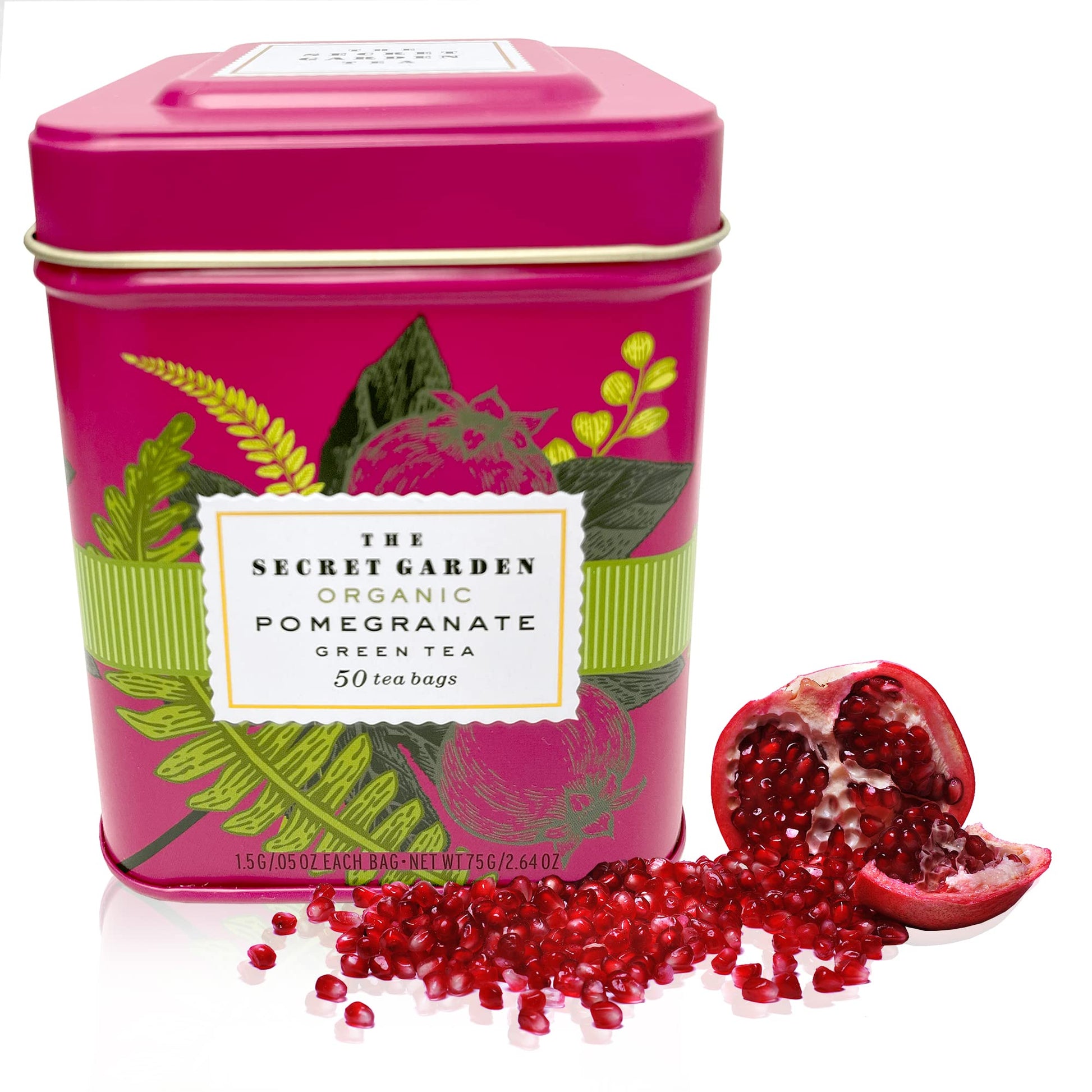 Organic Pomegranate Ceylon Green Tea - 50 Packets - Natural Antioxidant Rich Herbal Leaf Teabags - Usda Certified 100% Non-Gmo -