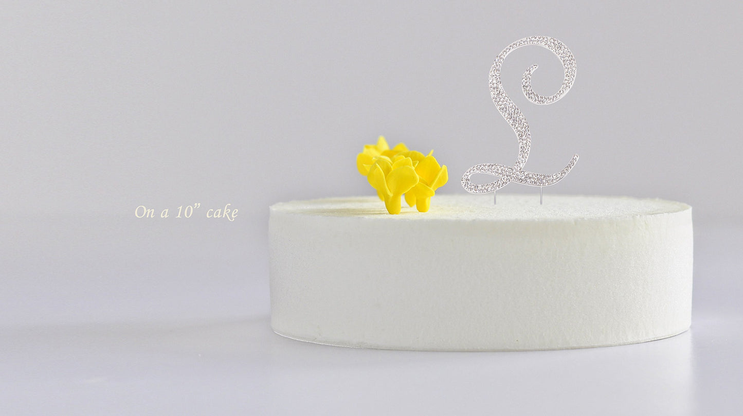LOVENJOY Rhinestone Letter L Cake Topper, 3.5, Silver, Model GA-LTL0120A
