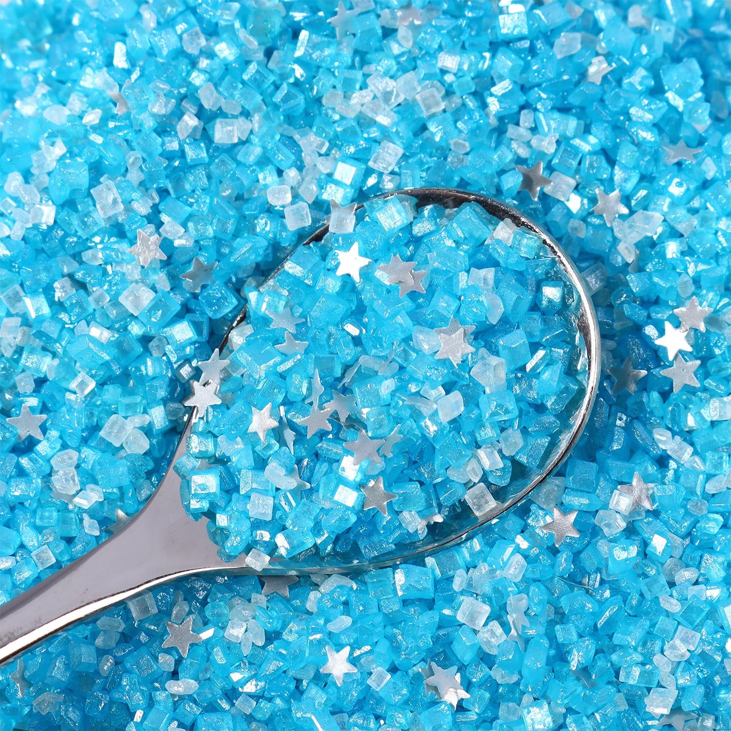 Sanding Sugar Edible Silver Glitter Stars Mix, Edible Blue Sugar Sprinkles For Cake Decorating, Sparkling Edible Sanding Sugar F