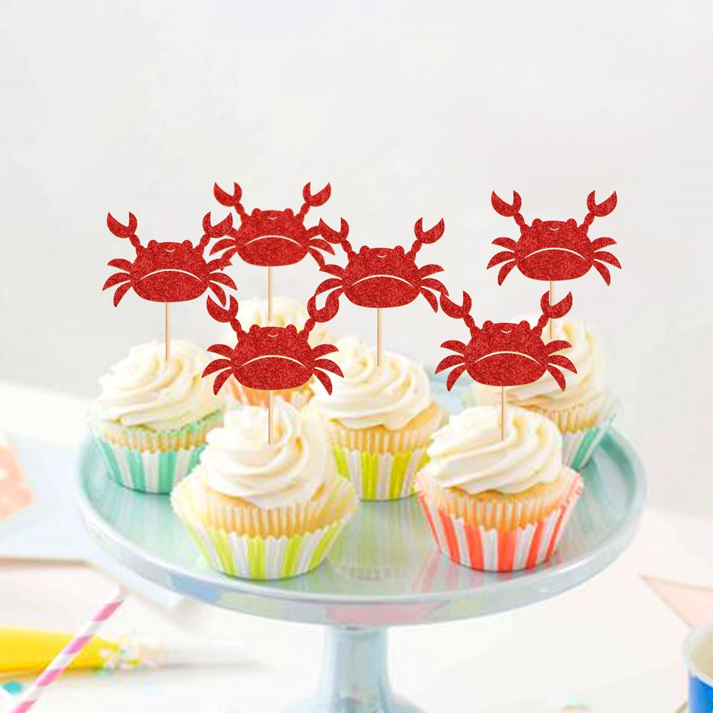 Cyodoos Crab Cupcake Topper Set, 24 PCS Ocean Themed Decorations for Baby Shower and Birthday Parties
