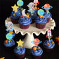 YCTHUNFISH 36 Pack Space Astronaut Cupcake Toppers - Outer Space Theme Decorations for Baby Shower & Kids Birthday Party - Small Size