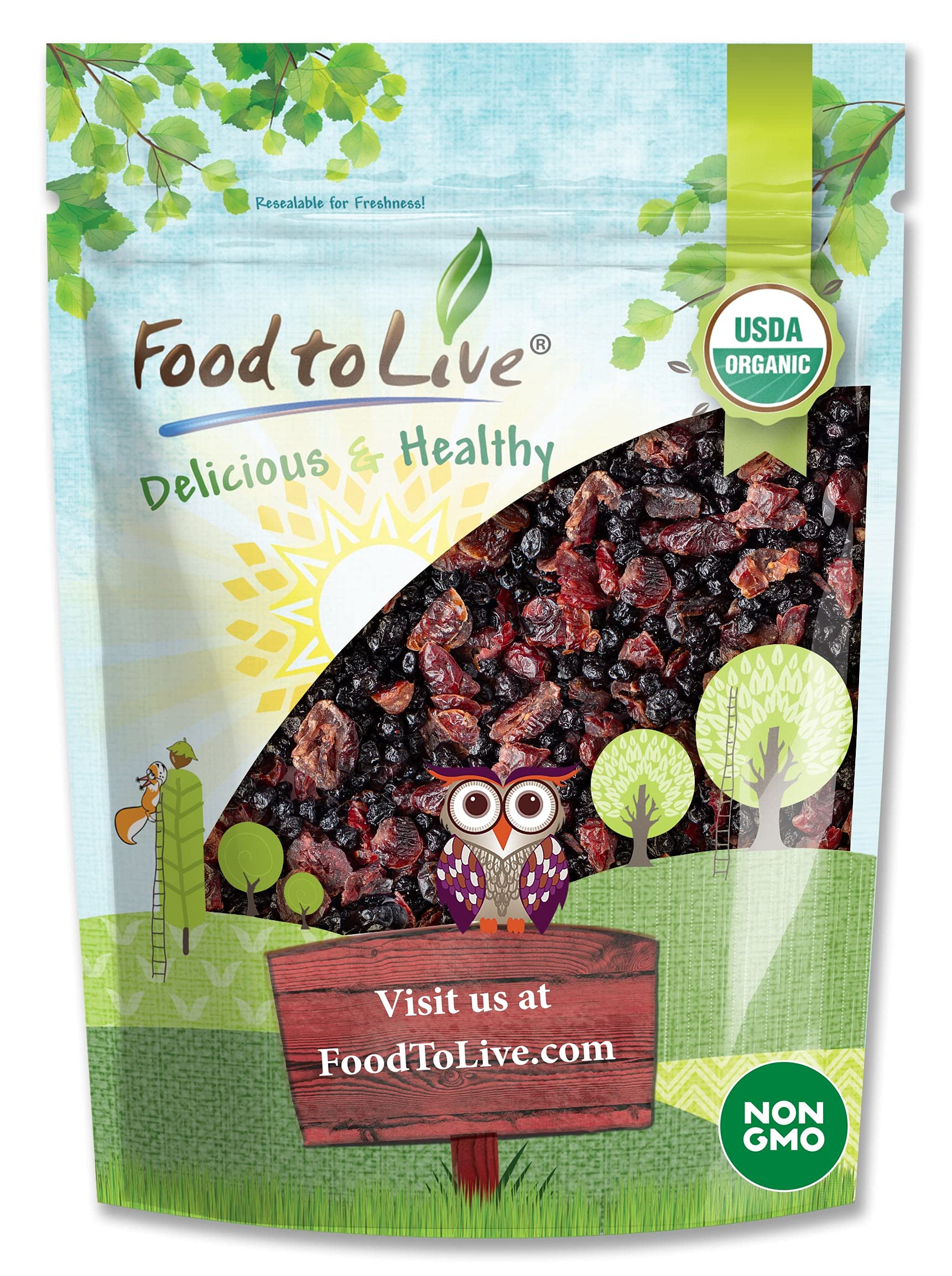 Food to Live Organic Essential Berries Mix, 2.5 Pounds, Non-GMO Dried Blueberries and Cranberries. Unsulfured, Kosher. Gently In