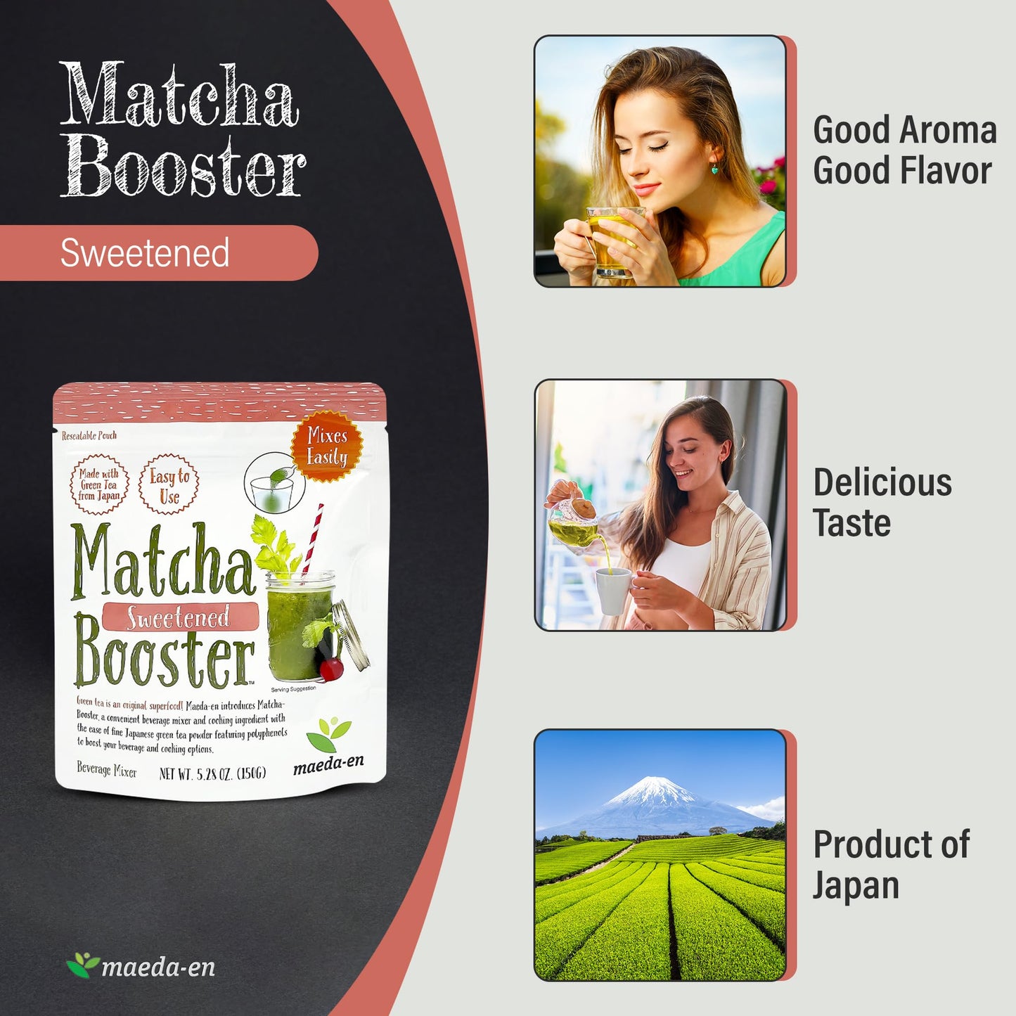 Maeda-En Matcha Booster Sweetened Green Tea Powder 240G 3 Pack Japanese Origin Resealable Pouch For Latte Smoothies And Baking 2