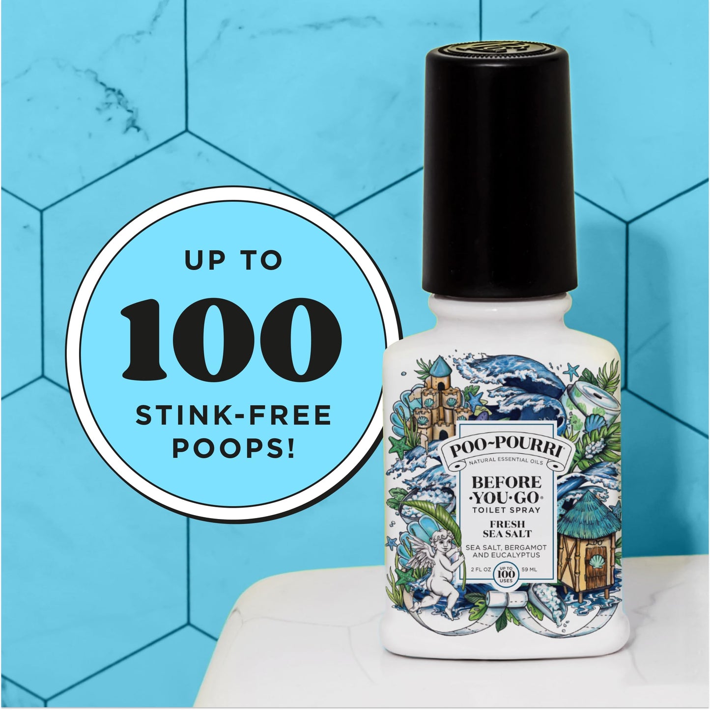 Poo-Pourri Before-You-Go Toilet Spray, Fresh Sea Salt, 2 Fl Oz, Up to 100 Uses, Bathroom Odor Deodorizer with Essential Oils for