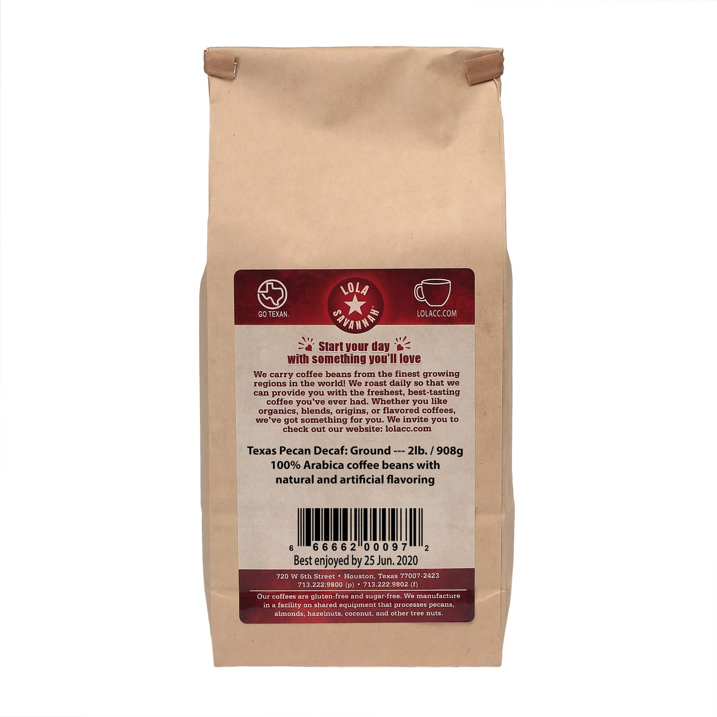Lola Savannah Texas Pecan Ground Decaf Coffee, 2Lb, 1 Pack