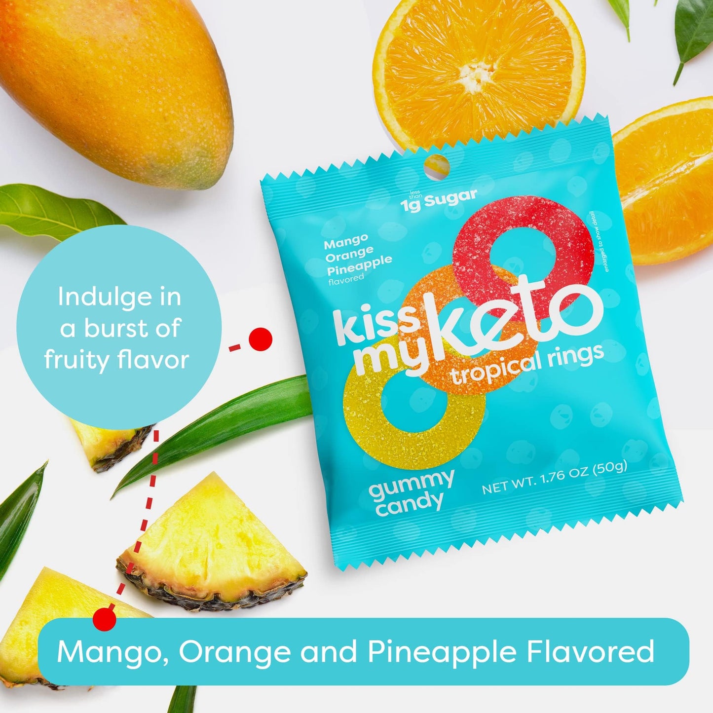 Kiss My Keto Sugar Free Gummies, 12-Pack, High Fiber, 2g Net Carbs, Vegan, Orange