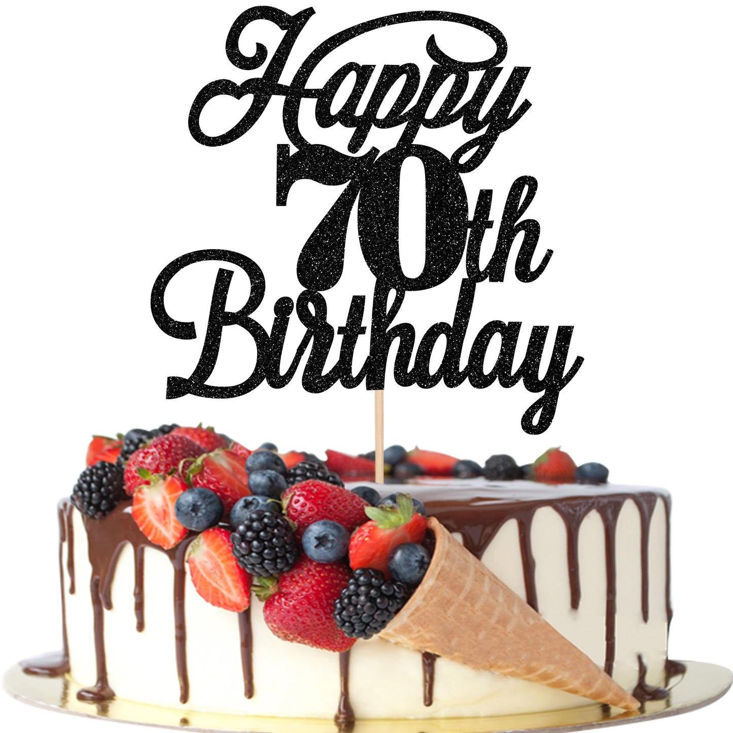 Rsstarxi Happy 70th Birthday Cake Topper Black Glitter, 70 & Fabulous, Paper, Model XM063-new-Black 70th
