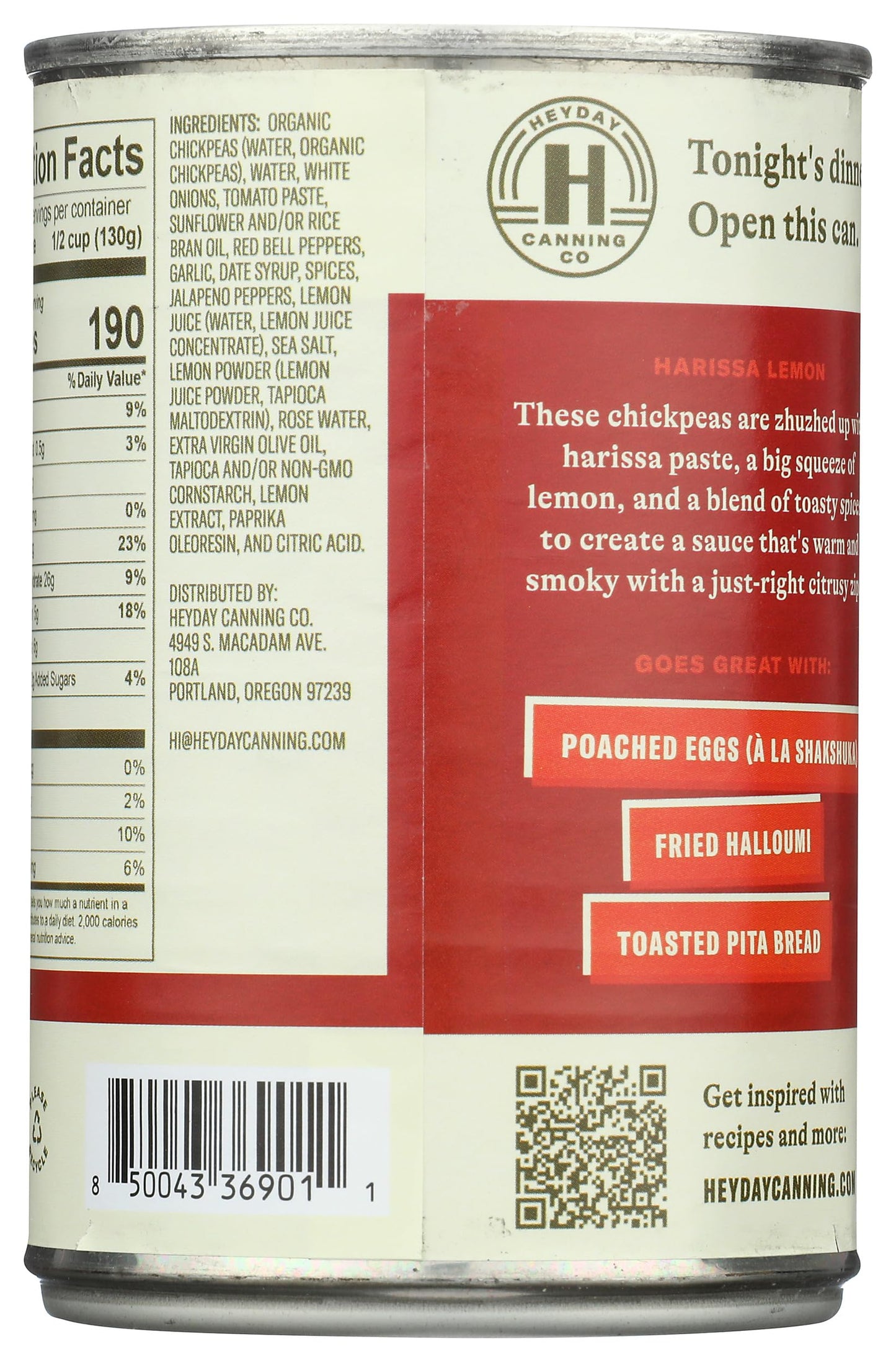 Heyday Canning Co Harissa Lemon Chickpeas, 15 OZ, Pack of 1, Vegan Snack, Gluten-Free