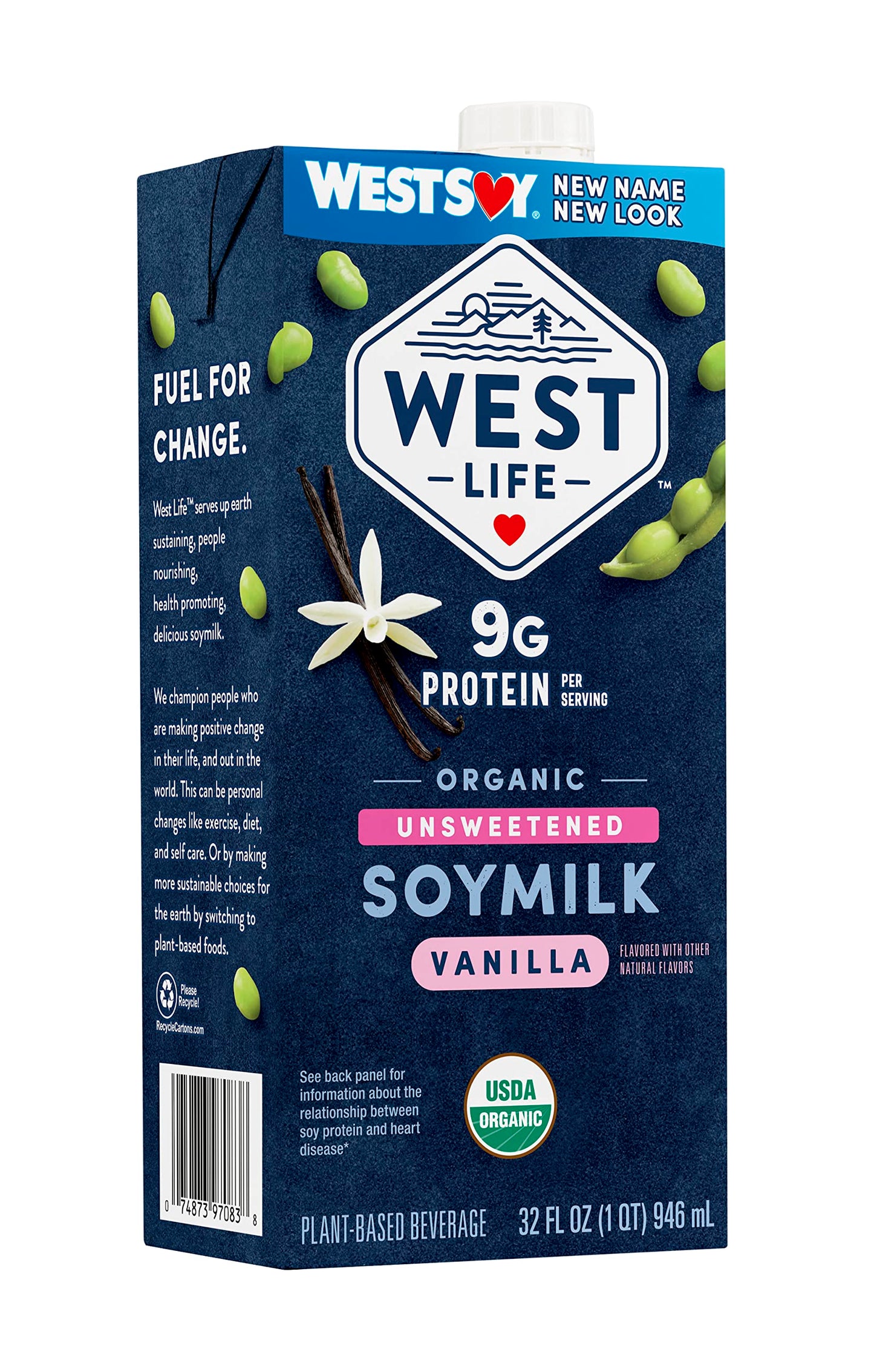 West Life Organic Soy Milk, Unsweetened Vanilla, 8g of Protein, Vegan Dairy Alternative, Lactose-Free, Shelf Stable, 32oz (Pack