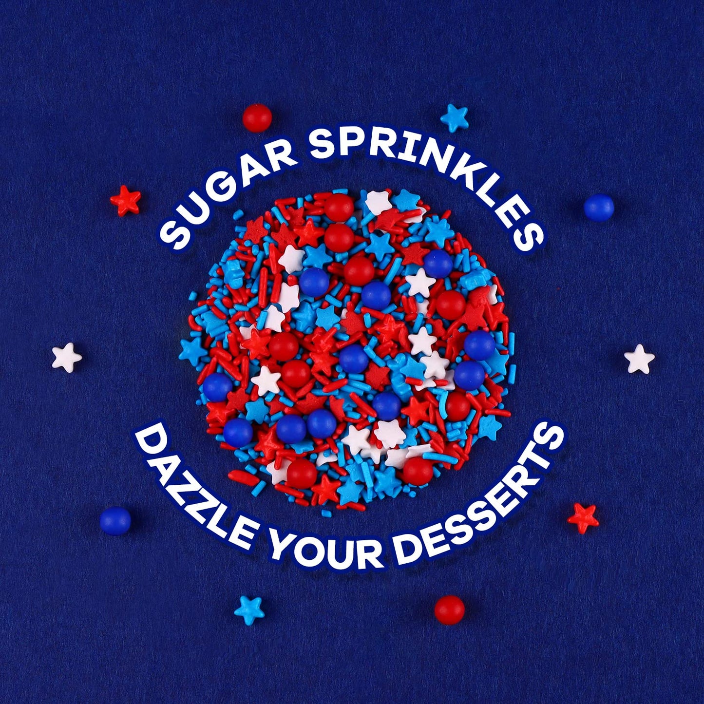 Patriotic Edible Sprinkles For Cake Decorating, 4Th Of July Independence Day Memorial Day Red White And Blue Star Pearl Sugar Sp