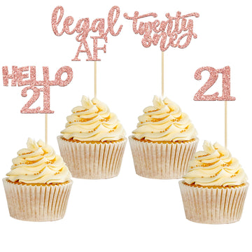 Gyufise 24 Pack 21St Birthday Cupcake Toppers Legal Cake Decorations Rose Gold Hello 21 Twenty One Cupcake Picks For 21St Birthd