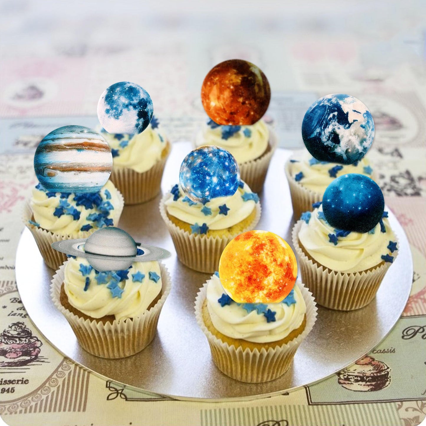 54 Pcs Edible Outer Space Cupcake Toppers Wafer Paper Solar System Galaxy Universe Planets Cupcake Picks For Drink Topper Baby S