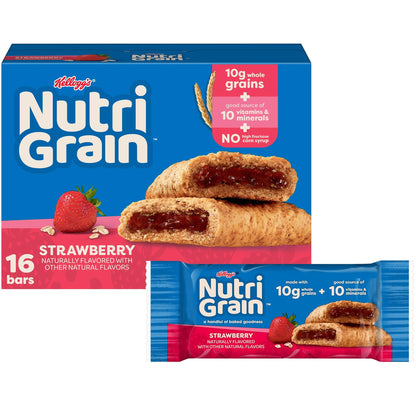 Nutri-Grain Breakfast Bars, Made with 10g Whole Grains, Snack Bars, Strawberry, 20.8oz Box (16 Bars)