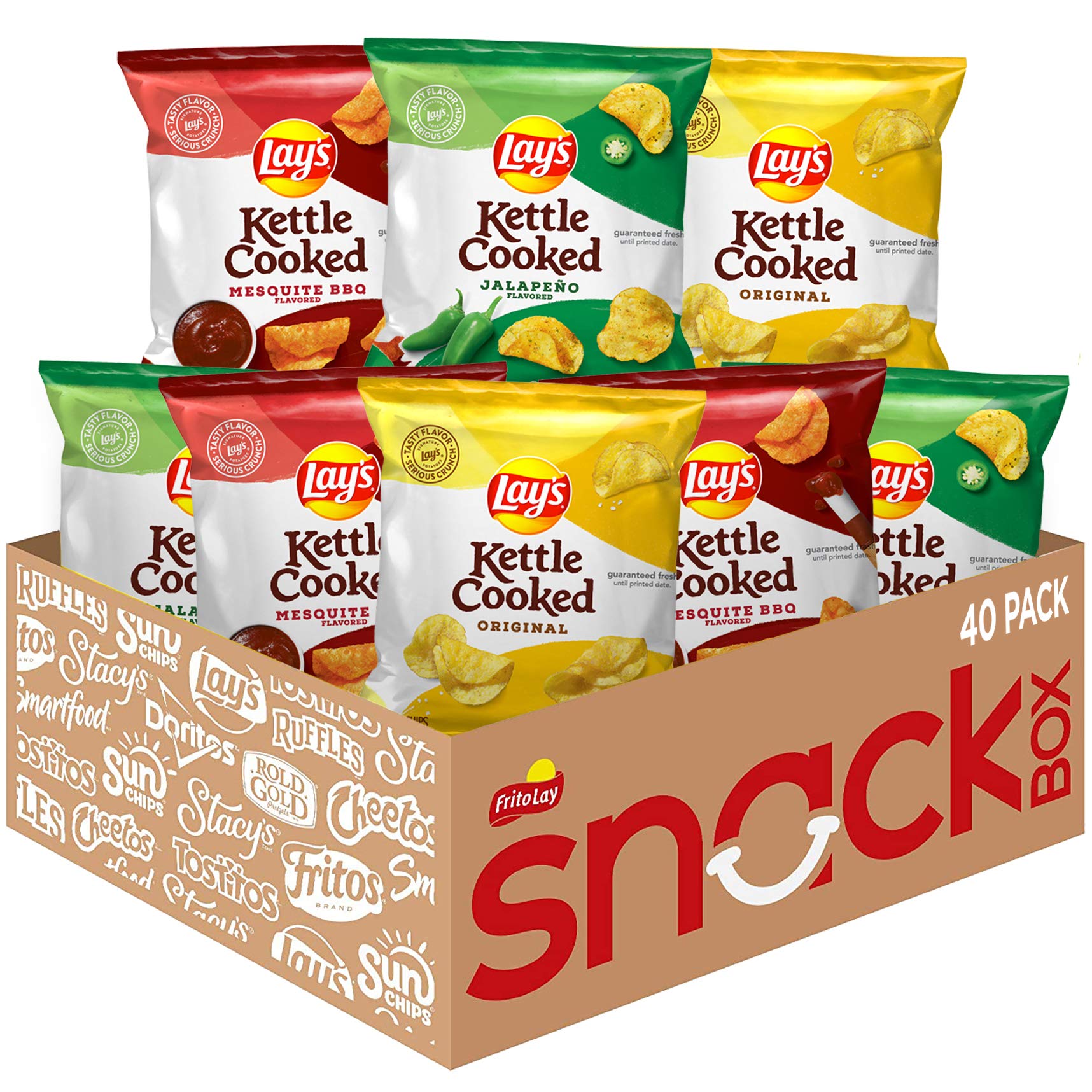 Lay'S Kettle Cooked Potato Chips, Variety Pack, 0.85 Ounce (Pack Of 40)