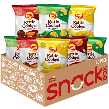 Lay'S Kettle Cooked Potato Chips, Variety Pack, 0.85 Ounce (Pack Of 40)