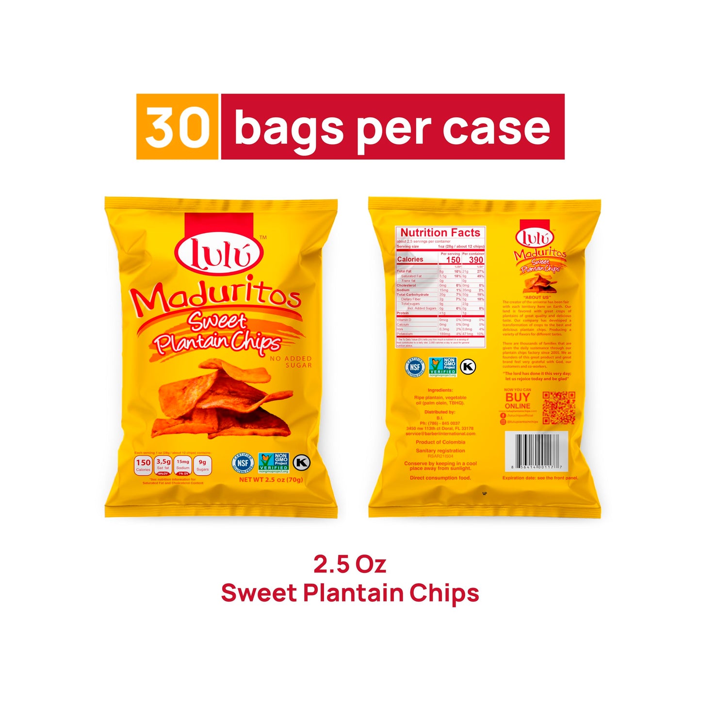LULU Plantain Chips - Naturally Sweet Maduritos, Gluten Free, No Added Sugar, 2.5 Ounce (Pack of 30)