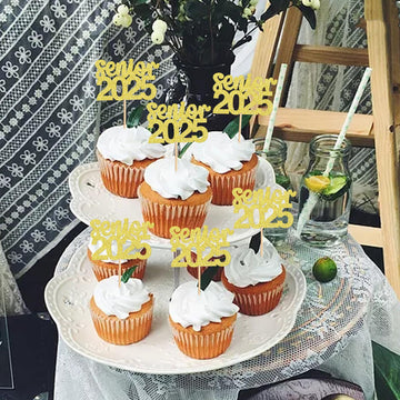 24 Pack 2025 Graduation Cupcake Toppers Senior 2025 Congrats Grad Graduation Hat Cupcake Picks For 2025 Graduation Theme Birthda