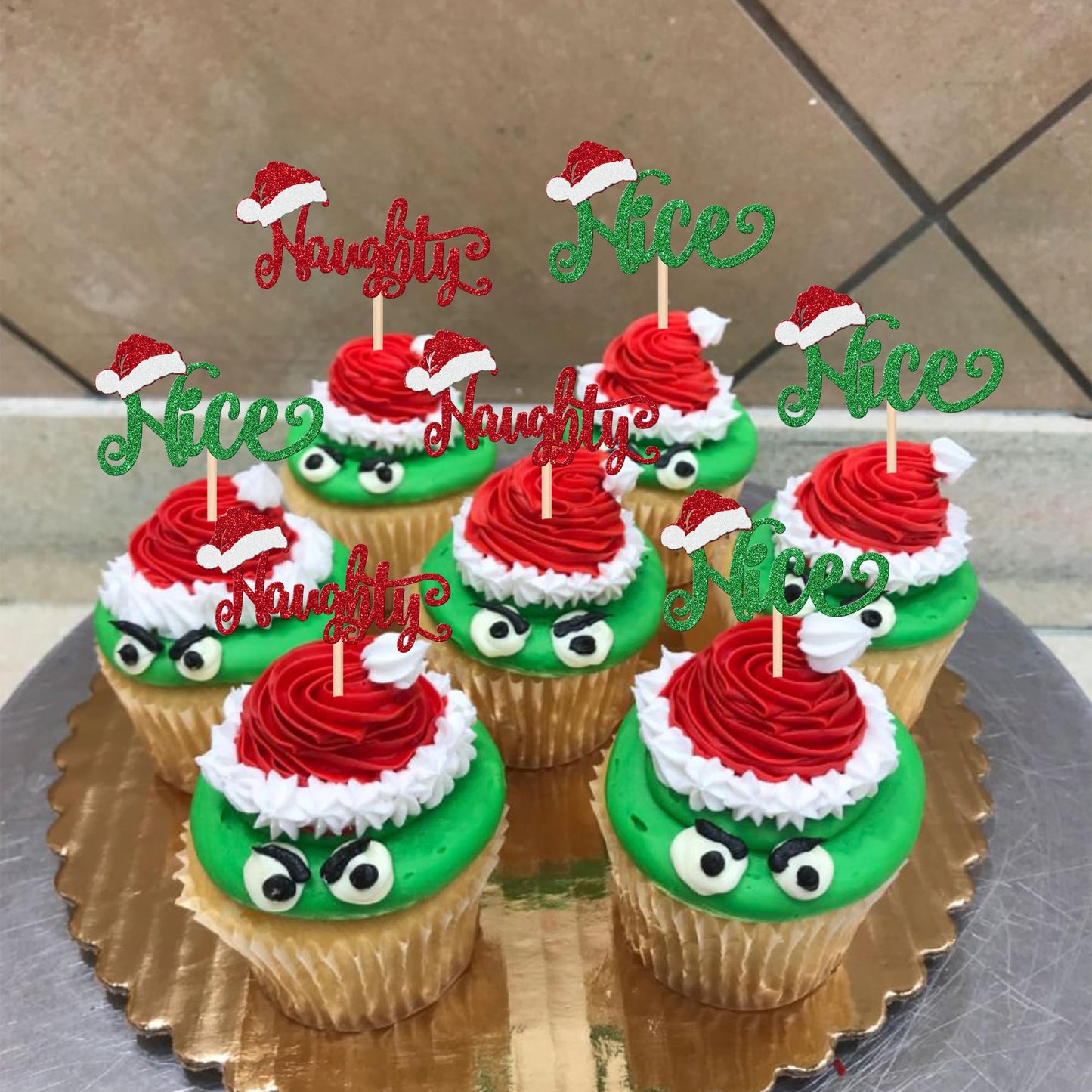 24 Pcs Naughty Or Nice Cupcake Toppers Glitter Santa Hat Merry Christmas Cupcake Picks Naughty Or Nice Cake Decorations For Merr