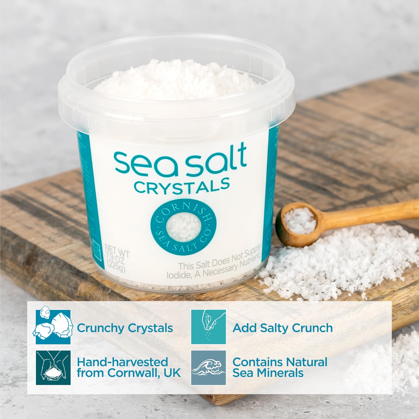 Cornish Sea Salt Mineral Crystals | Cooking & Hydration | Hand-Harvested in Celtic Waters | 7.9 oz Resealable Tub (Pack of 1)